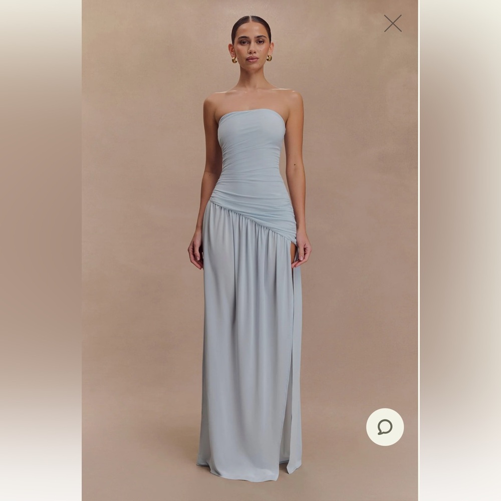 Meshki Strapless Slinky Maxi Dress With Split - Pale Blue